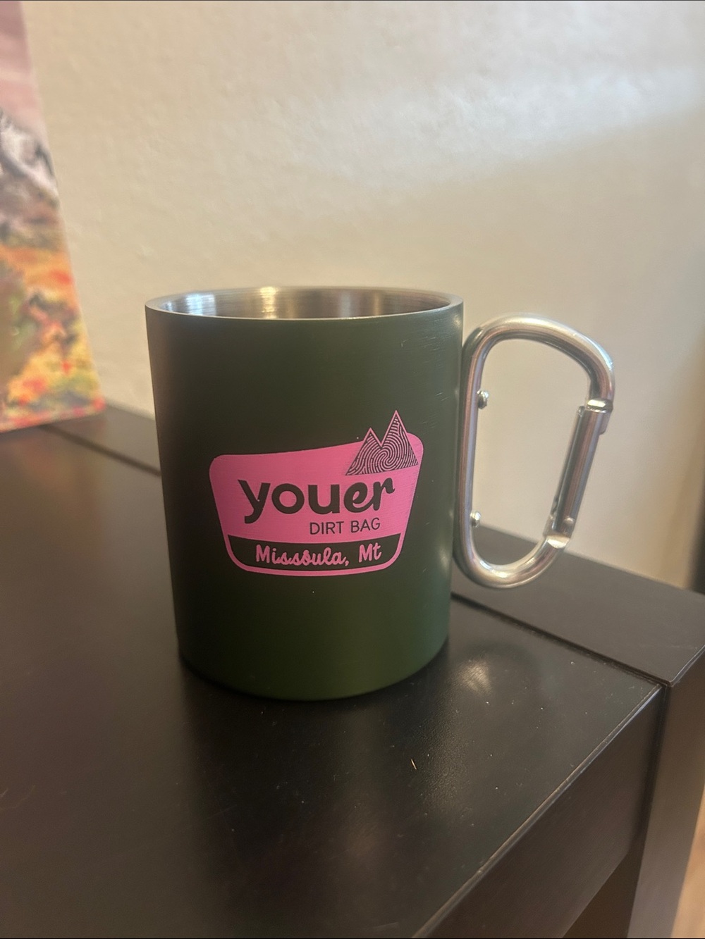 Youer Olive Green Camping Mug with Carabiner Handle